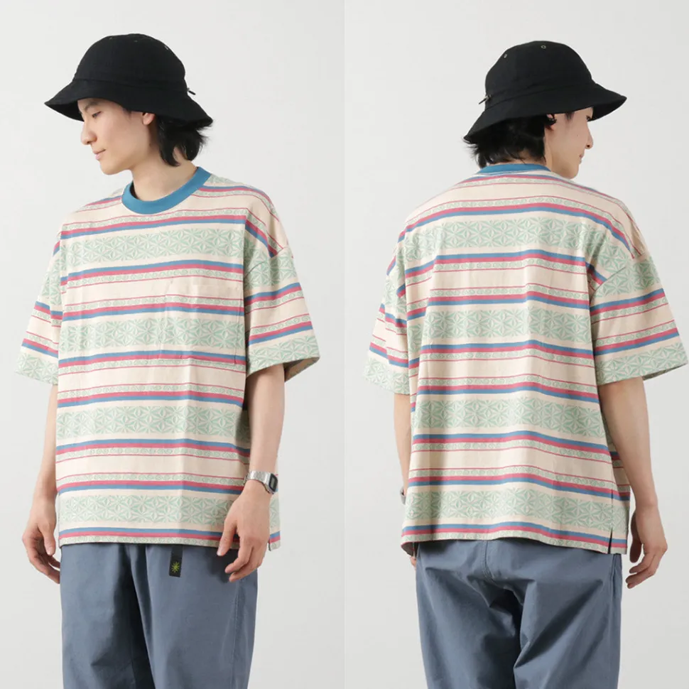 GOHEMP / Wide Slit T-Shirt Hemp Leaf Jacquard