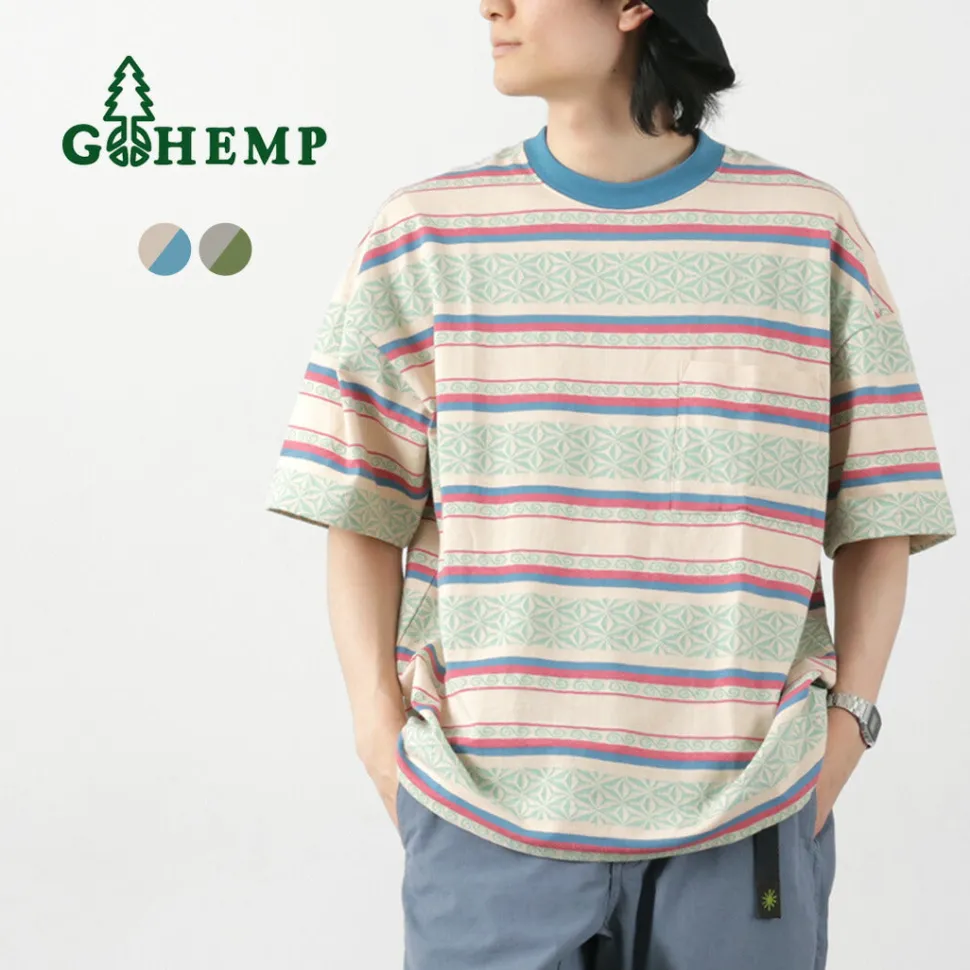 GOHEMP / Wide Slit T-Shirt Hemp Leaf Jacquard