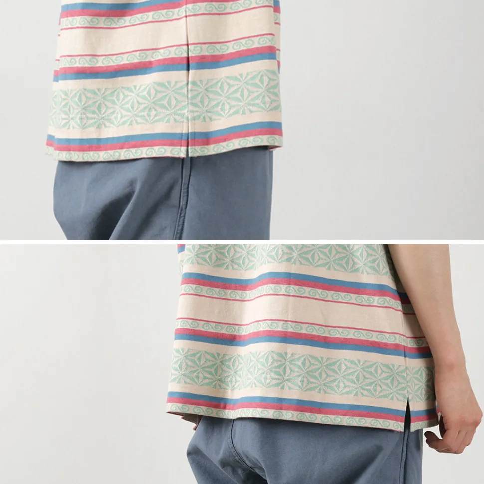 GOHEMP / Wide Slit T-Shirt Hemp Leaf Jacquard