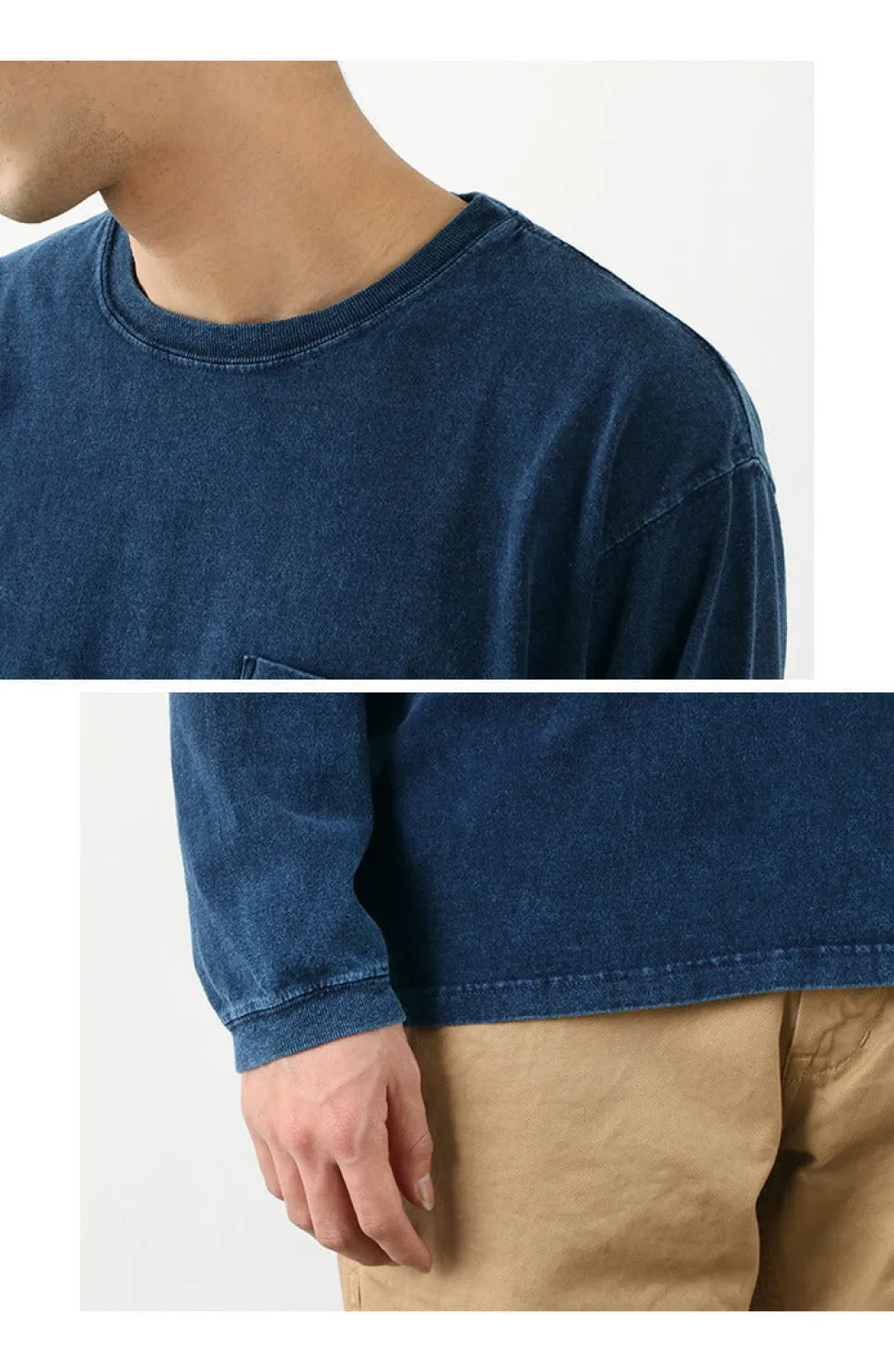 GOOD ON / Long Sleeve Pocket Crew Tee / Indigo Shave