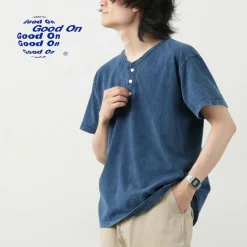 GOOD ON / Short Sleeve Henley T-Shirt / Indigo Shave