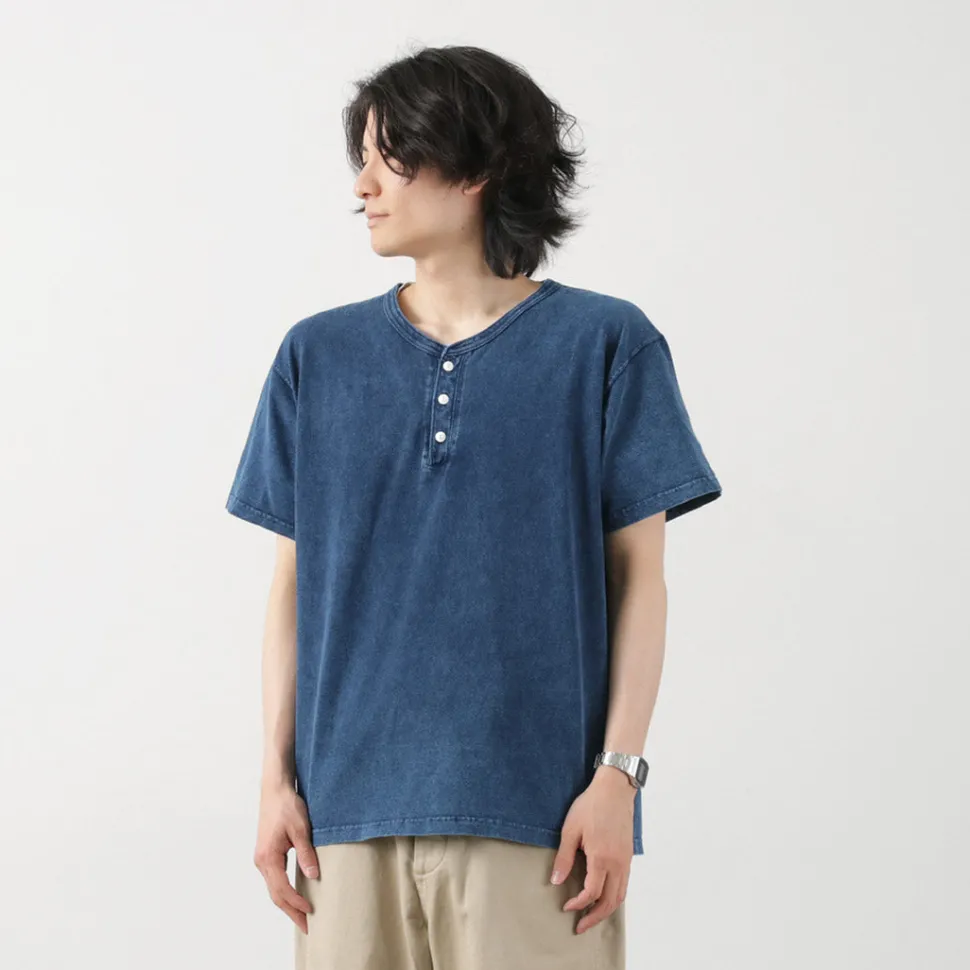 GOOD ON / Short Sleeve Henley T-Shirt / Indigo Shave
