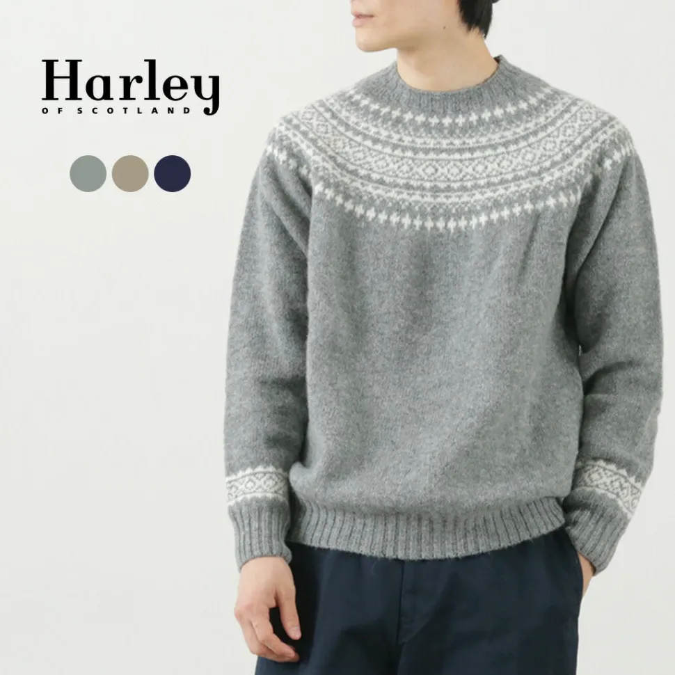 HARLEY OF SCOTLAND / Fair Isle Crew Neck Sweater