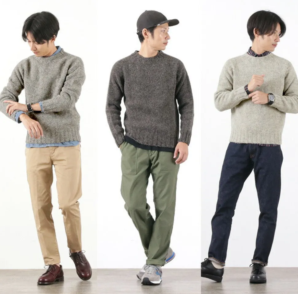 HARLEY OF SCOTLAND / M3480-7 Shetland mid-gauge crew neck knit jumper