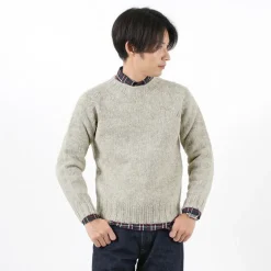 HARLEY OF SCOTLAND / M3480-7 Shetland mid-gauge crew neck knit jumper