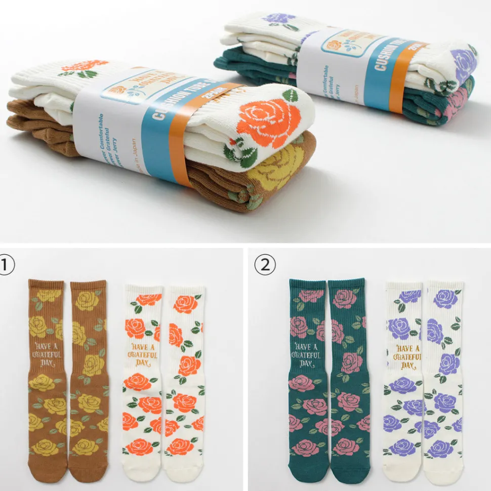 HAVE A GRATEFUL DAY / Crew Socks Flower