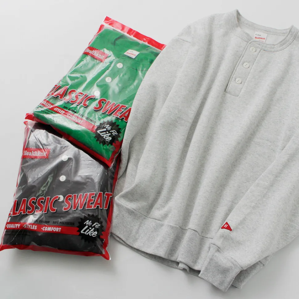 HEALTHKNIT / Classic Sweatshirt Henley Neck Long Sleeve