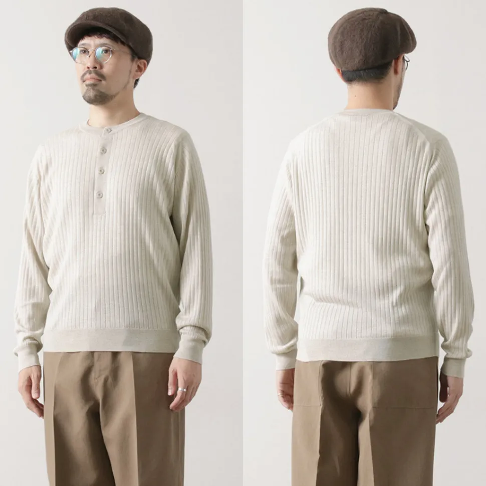 JOHN SMEDLEY / A4713 30G Henry Neck Ribbed Sweater