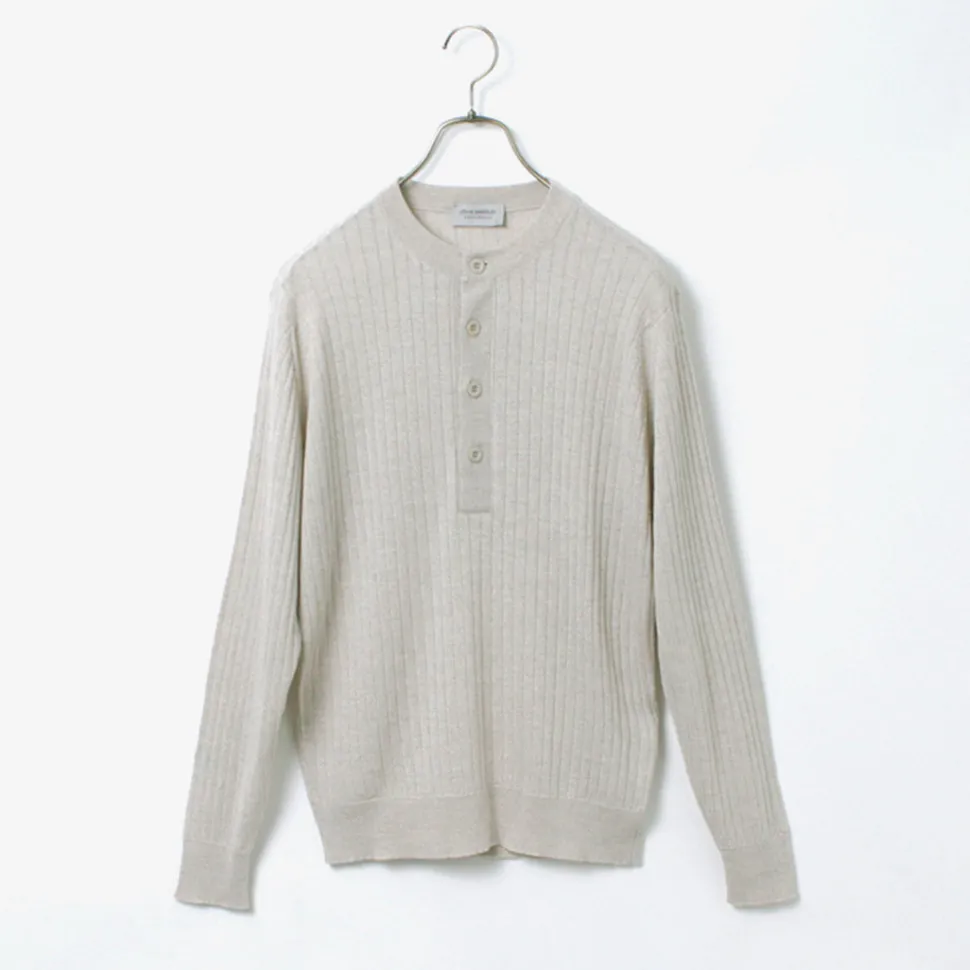 JOHN SMEDLEY / A4713 30G Henry Neck Ribbed Sweater