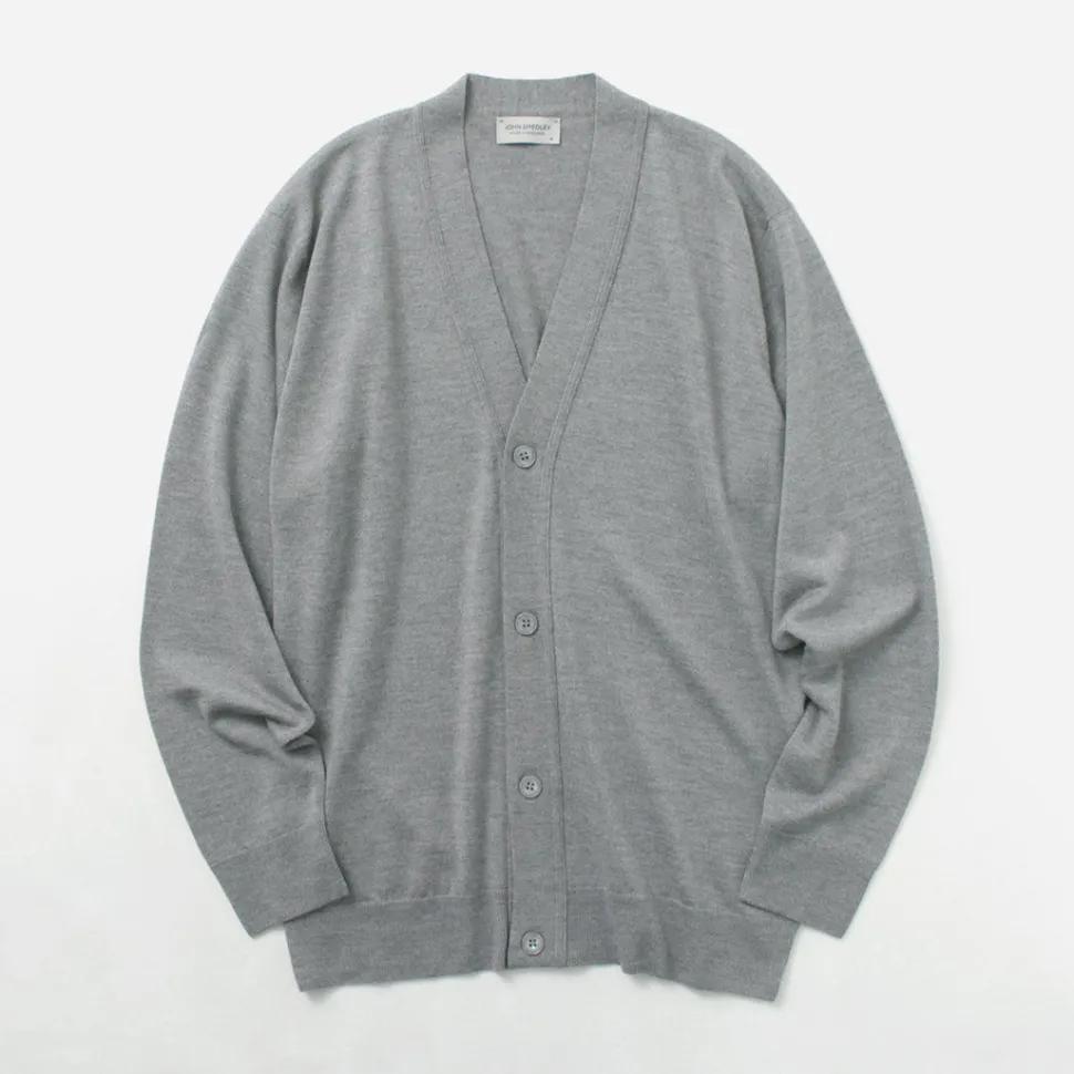 JOHN SMEDLEY / Merino Wool 24 Gauge V-Neck Knit Cardigan