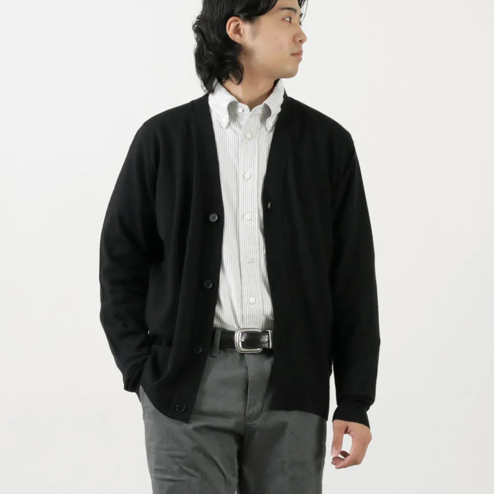 JOHN SMEDLEY / Merino Wool 24 Gauge V-Neck Knit Cardigan