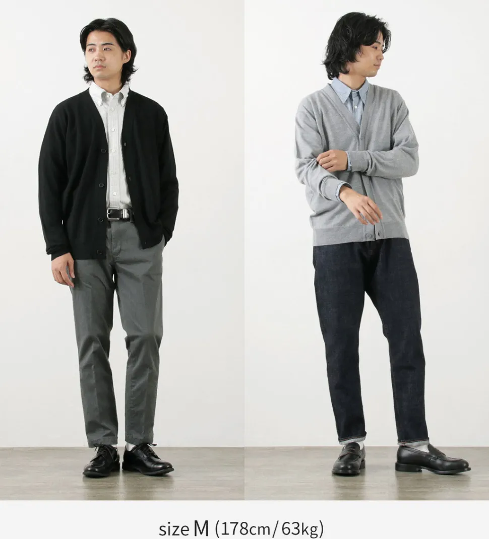 JOHN SMEDLEY / Merino Wool 24 Gauge V-Neck Knit Cardigan