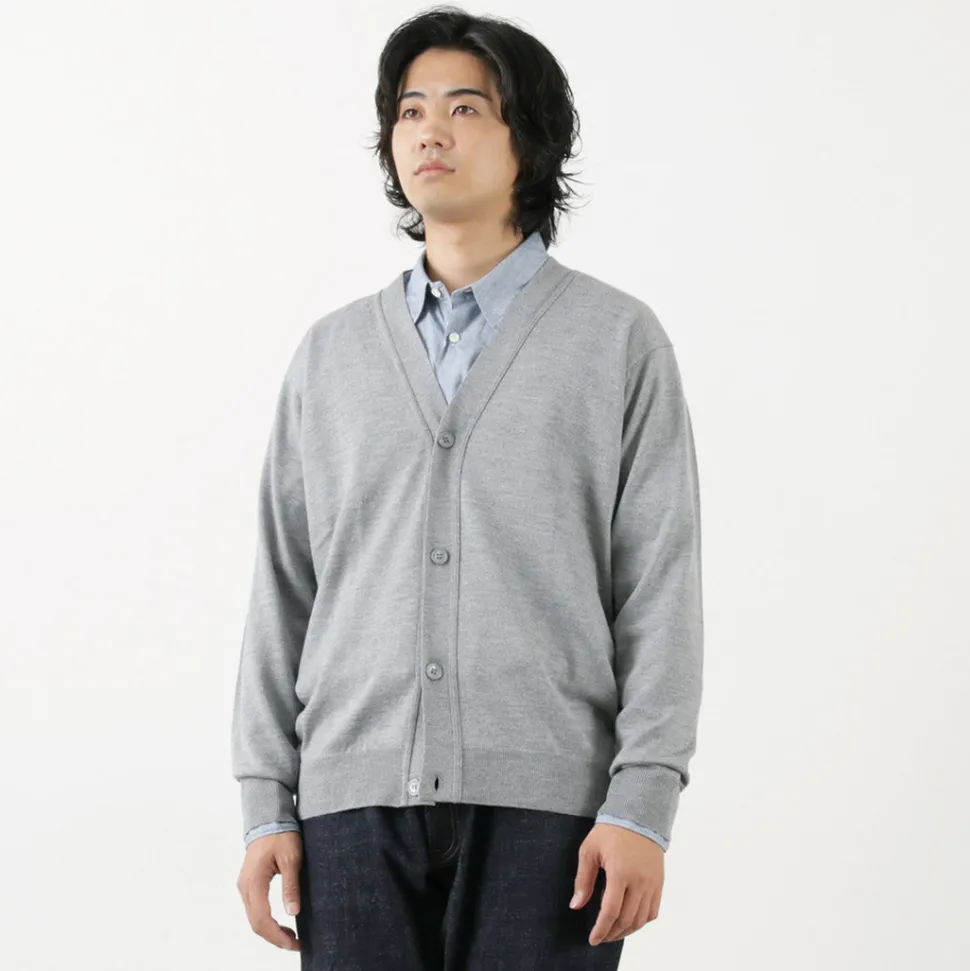 JOHN SMEDLEY / Merino Wool 24 Gauge V-Neck Knit Cardigan