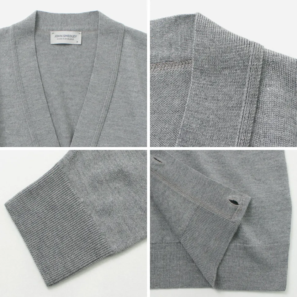 JOHN SMEDLEY / Merino Wool 24 Gauge V-Neck Knit Cardigan