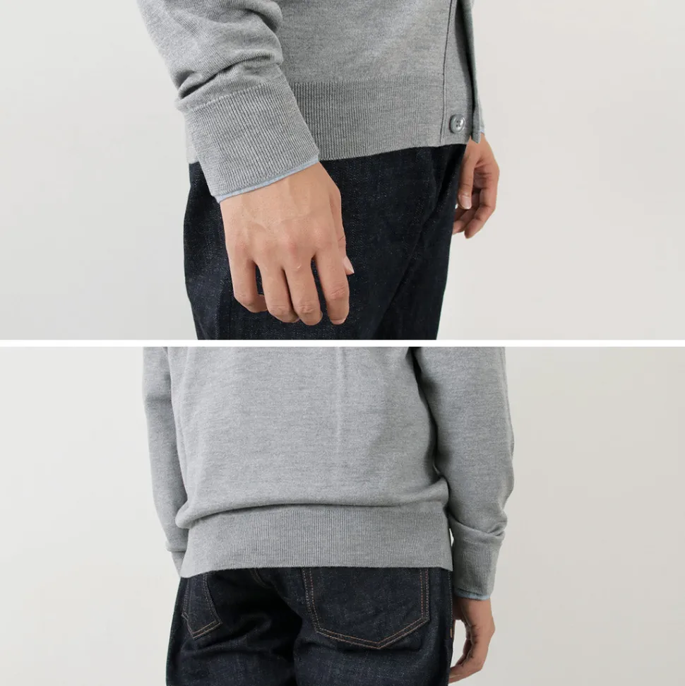 JOHN SMEDLEY / Merino Wool 24 Gauge V-Neck Knit Cardigan