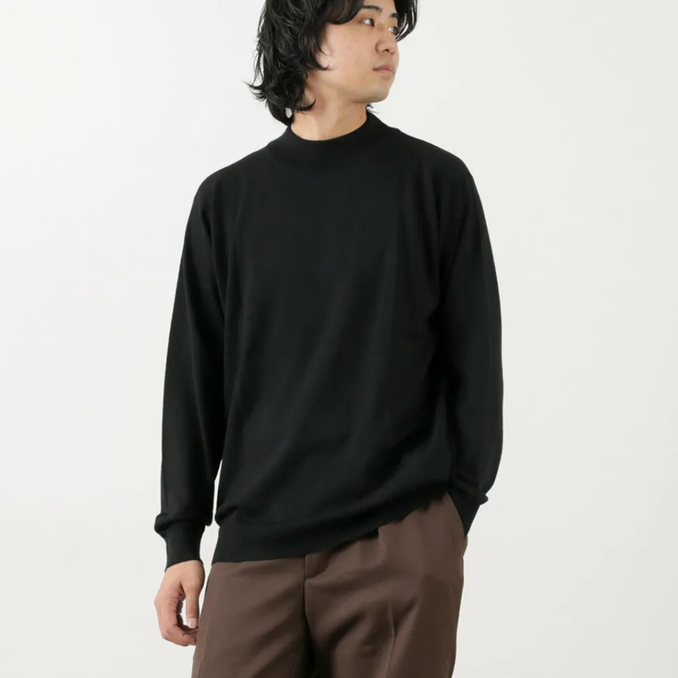 JOHN SMEDLEY / Merino Wool 24 Gauge Mock Neck Knit