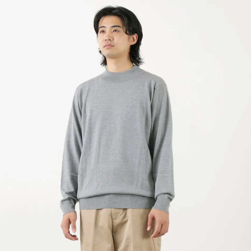 JOHN SMEDLEY / Merino Wool 24 Gauge Mock Neck Knit