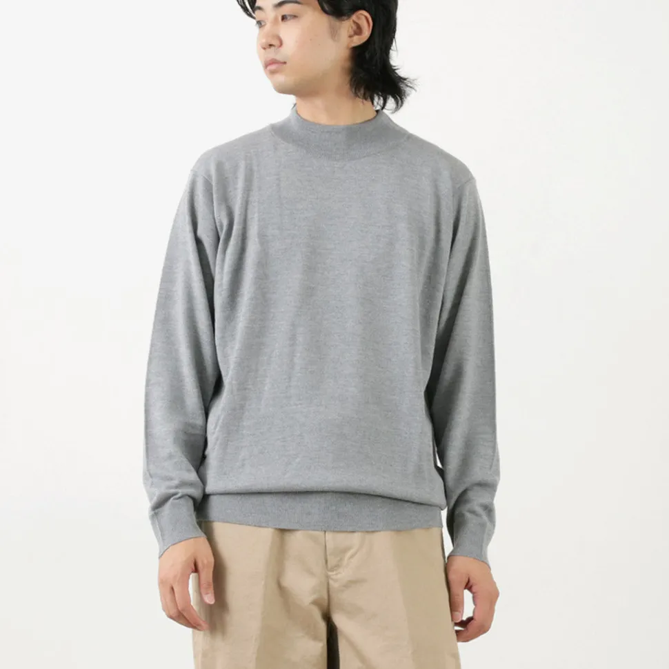 JOHN SMEDLEY / Merino Wool 24 Gauge Mock Neck Knit