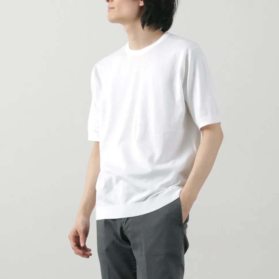 JOHN SMEDLEY / Sea Island Cotton 30 Gauge Crew Neck Knit