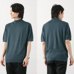 JOHN SMEDLEY / Sea Island Cotton 30 Gauge Mock Neck Knit