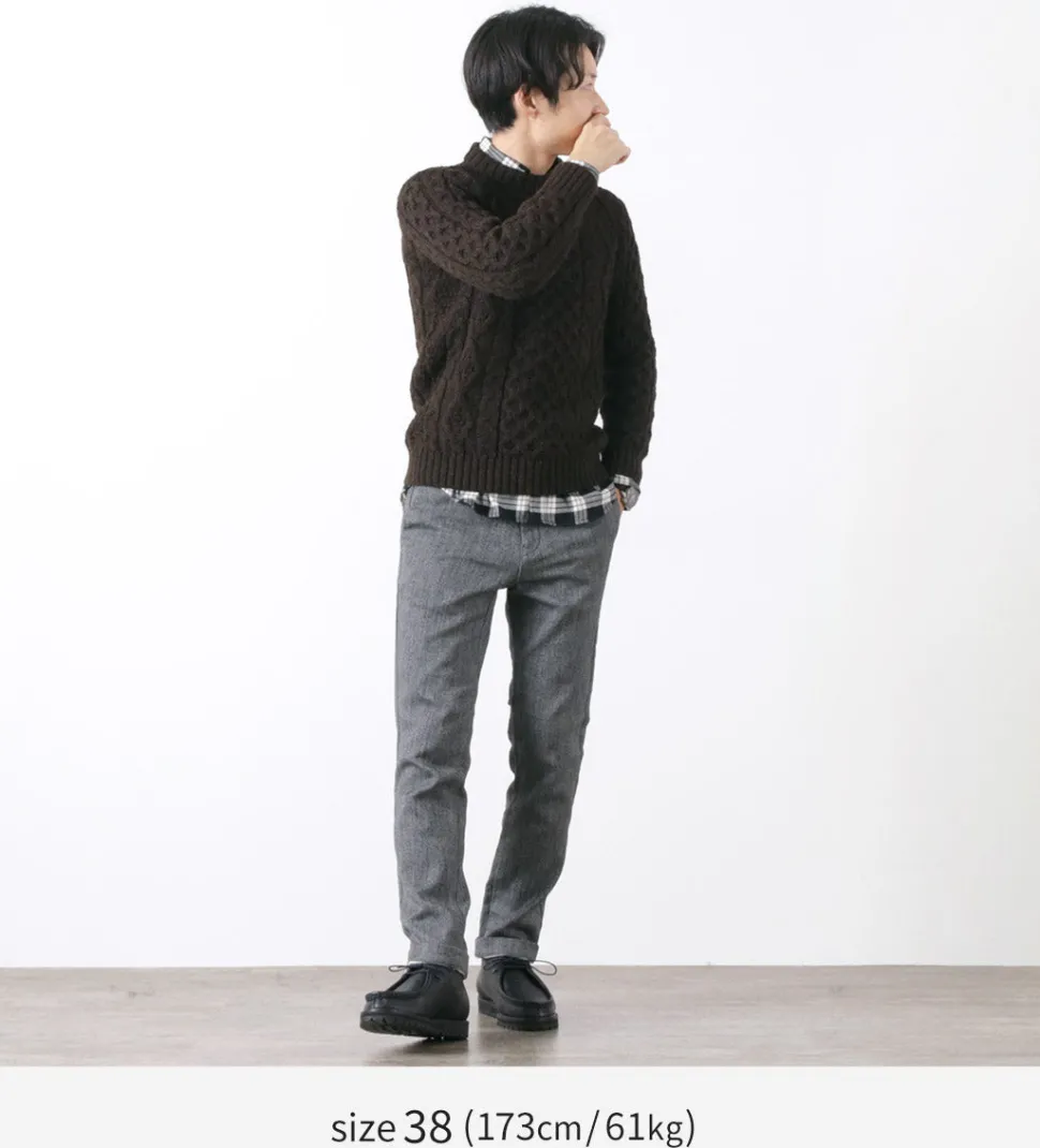 KERRY WOOLLEN MILLS / 5 gauge 3-ply aran cable crew neck heavy knit