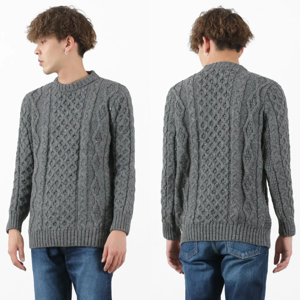 KERRY WOOLLEN MILLS / 5 gauge 3-ply aran cable crew neck heavy knit