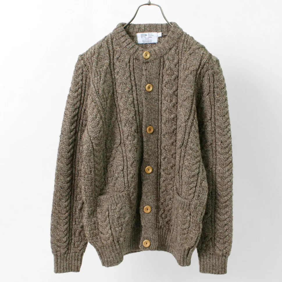 KERRY WOOLLEN MILLS / 5 Gauge 3 Ply Aran Cable Collarless Cardigan