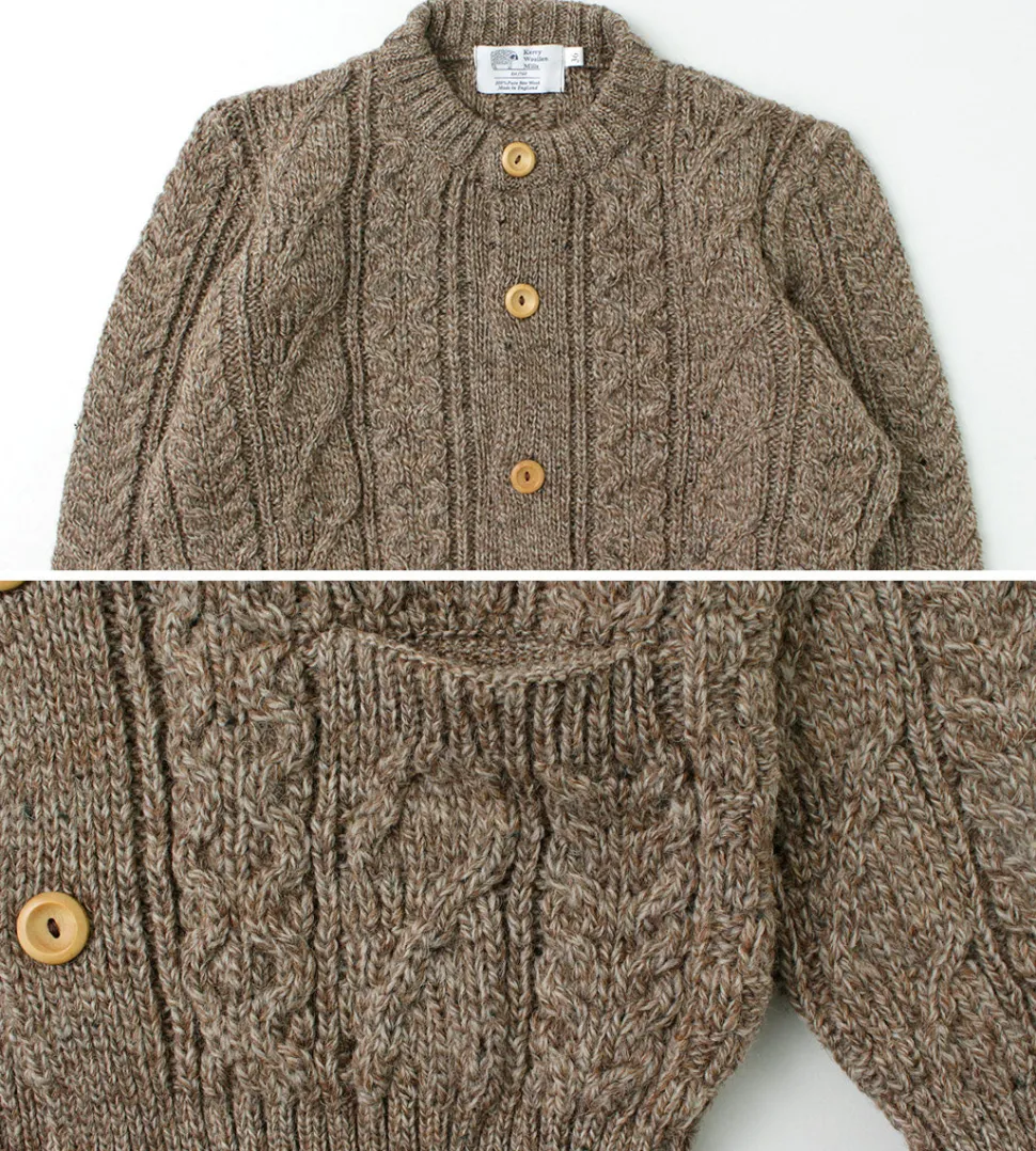 KERRY WOOLLEN MILLS / 5 Gauge 3 Ply Aran Cable Collarless Cardigan