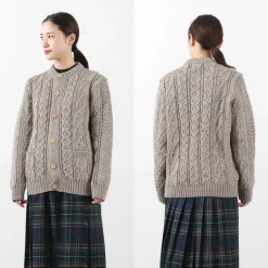 KERRY WOOLLEN MILLS / 5 Gauge 3 Ply Aran Cable Collarless Cardigan