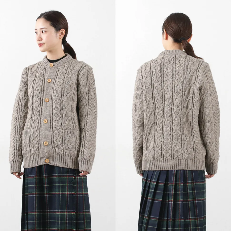 KERRY WOOLLEN MILLS / 5 Gauge 3 Ply Aran Cable Collarless Cardigan
