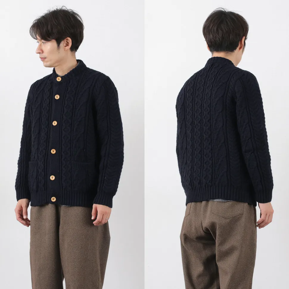 KERRY WOOLLEN MILLS / 5 Gauge 3 Ply Aran Cable Collarless Cardigan