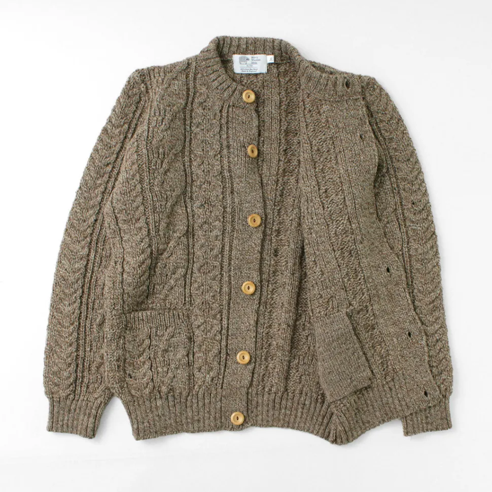 KERRY WOOLLEN MILLS / 5 Gauge 3 Ply Aran Cable Collarless Cardigan