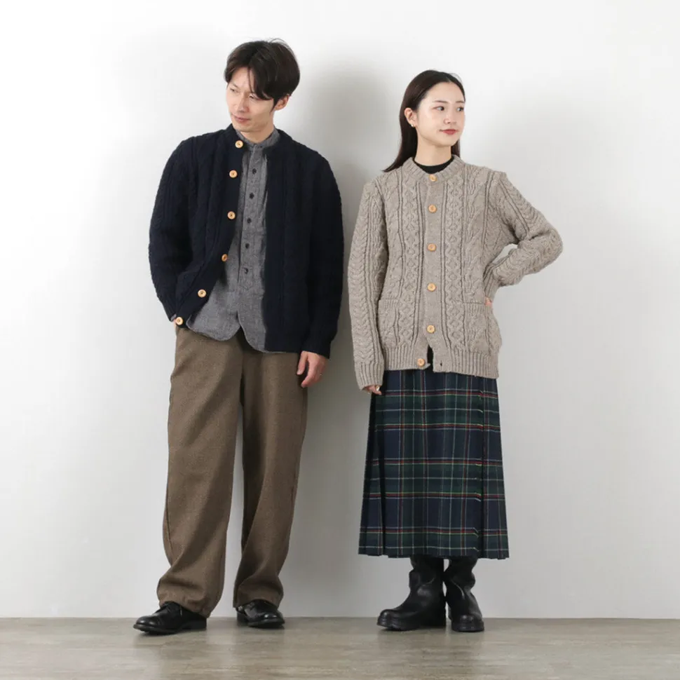 KERRY WOOLLEN MILLS / 5 Gauge 3 Ply Aran Cable Collarless Cardigan