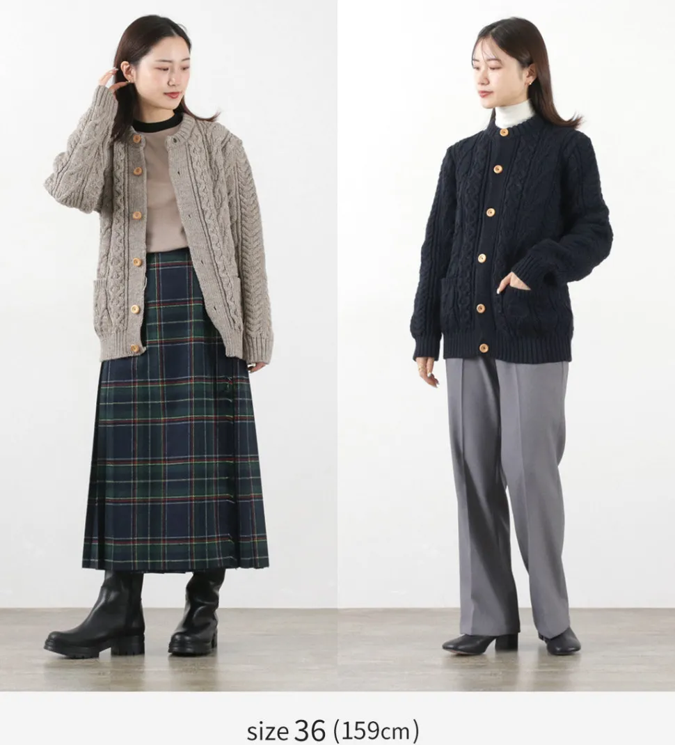 KERRY WOOLLEN MILLS / 5 Gauge 3 Ply Aran Cable Collarless Cardigan