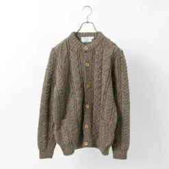 KERRY WOOLLEN MILLS / 5 Gauge 3 Ply Aran Cable Collarless Cardigan