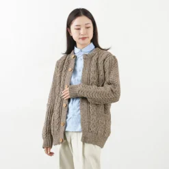 KERRY WOOLLEN MILLS / 5 Gauge 3 Ply Aran Cable Collarless Cardigan