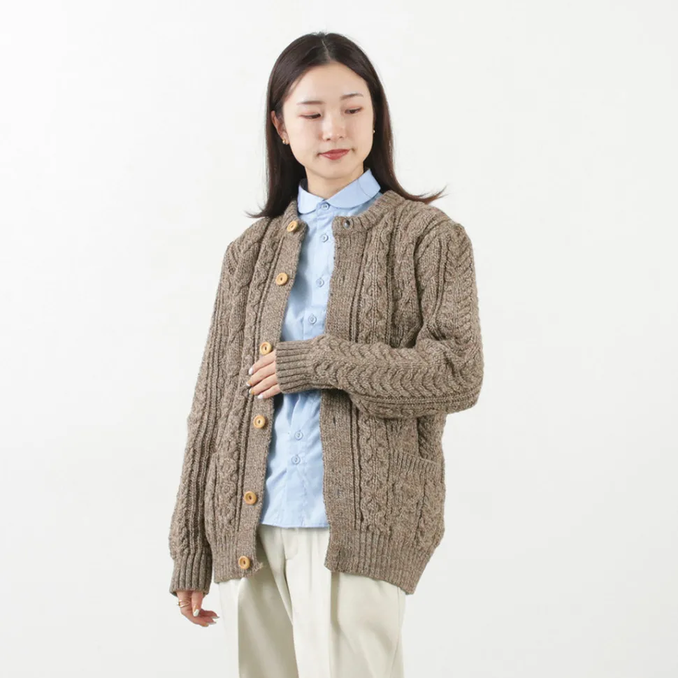 KERRY WOOLLEN MILLS / 5 Gauge 3 Ply Aran Cable Collarless Cardigan