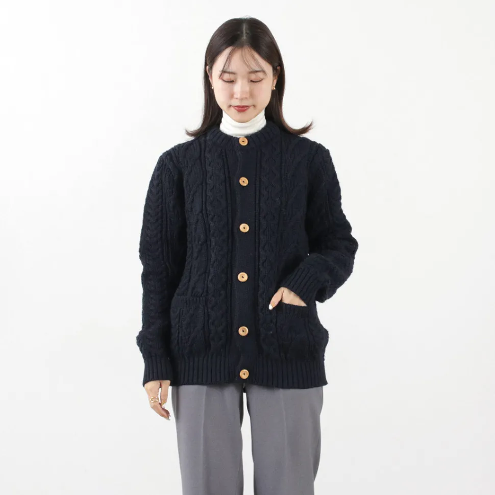 KERRY WOOLLEN MILLS / 5 Gauge 3 Ply Aran Cable Collarless Cardigan