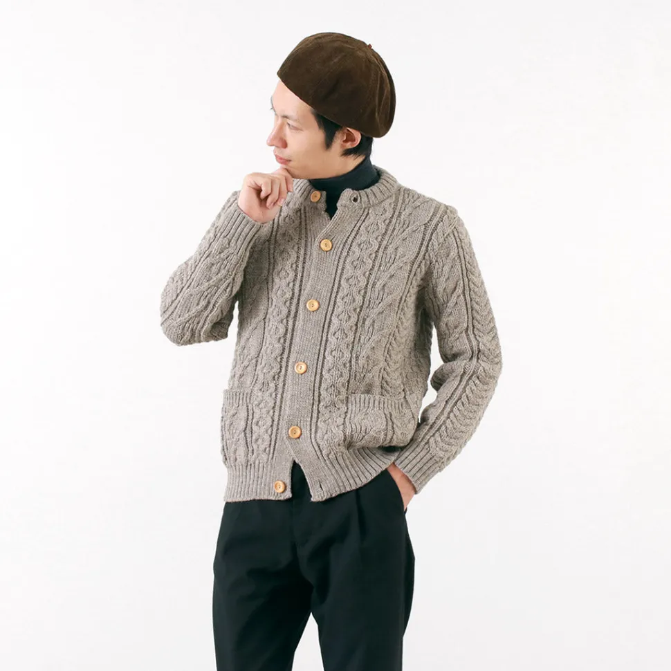 KERRY WOOLLEN MILLS / 5 Gauge 3 Ply Aran Cable Collarless Cardigan