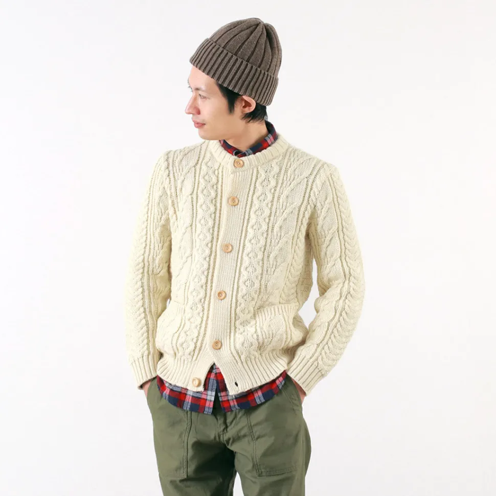 KERRY WOOLLEN MILLS / 5 Gauge 3 Ply Aran Cable Collarless Cardigan