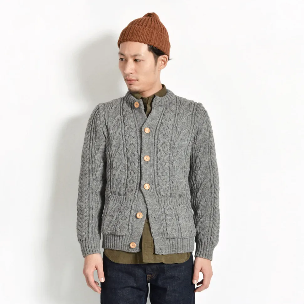 KERRY WOOLLEN MILLS / 5 Gauge 3 Ply Aran Cable Collarless Cardigan