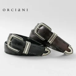 ORCIANI / Bull Soft punched leather belt with metal tip