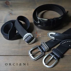ORCIANI / Bull Soft punched leather belt with metal tip