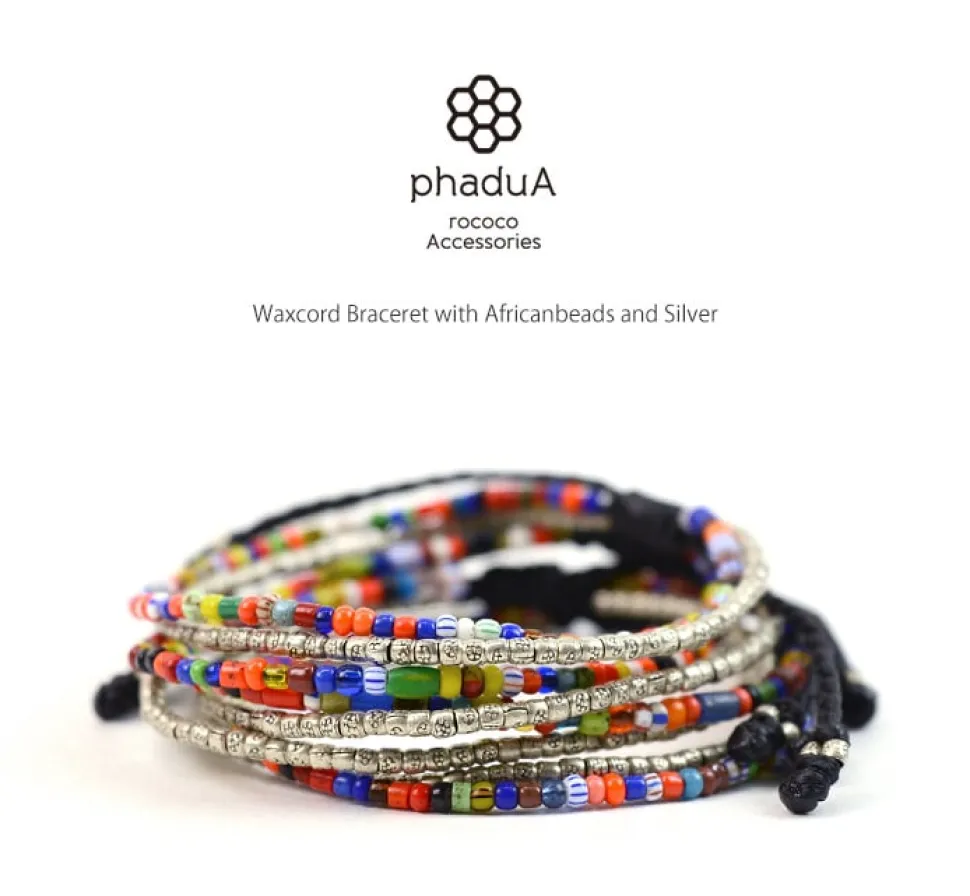 PHADUA / 2 Strands Wax Cord (African Beads) Bracelet