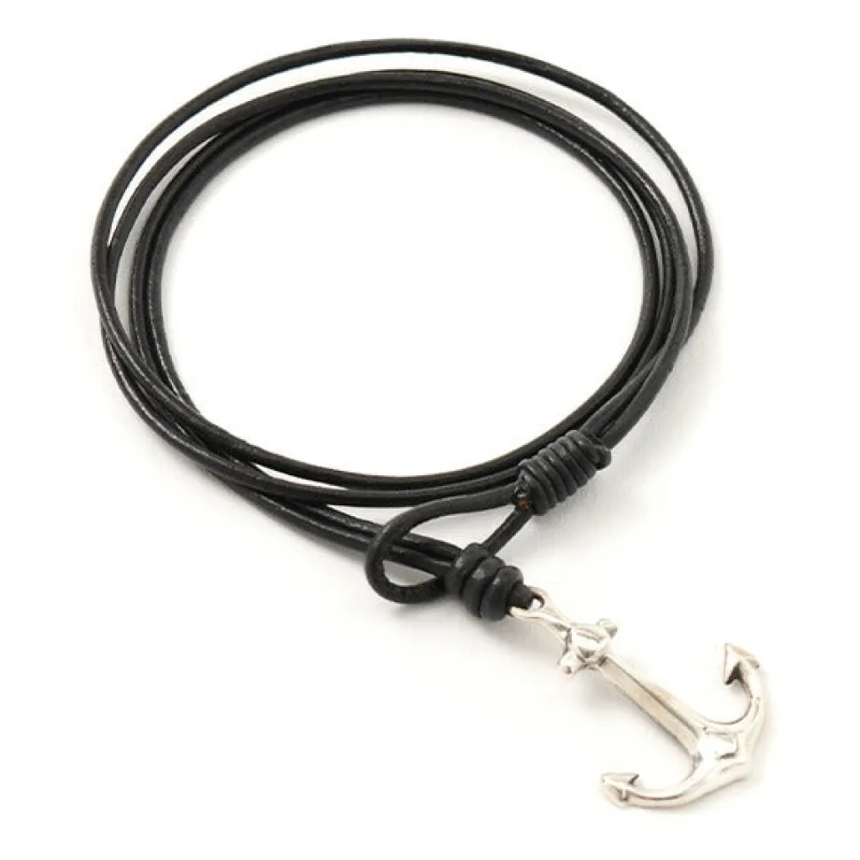 PHADUA / Anchor Leather Wrap Bracelet / Silver