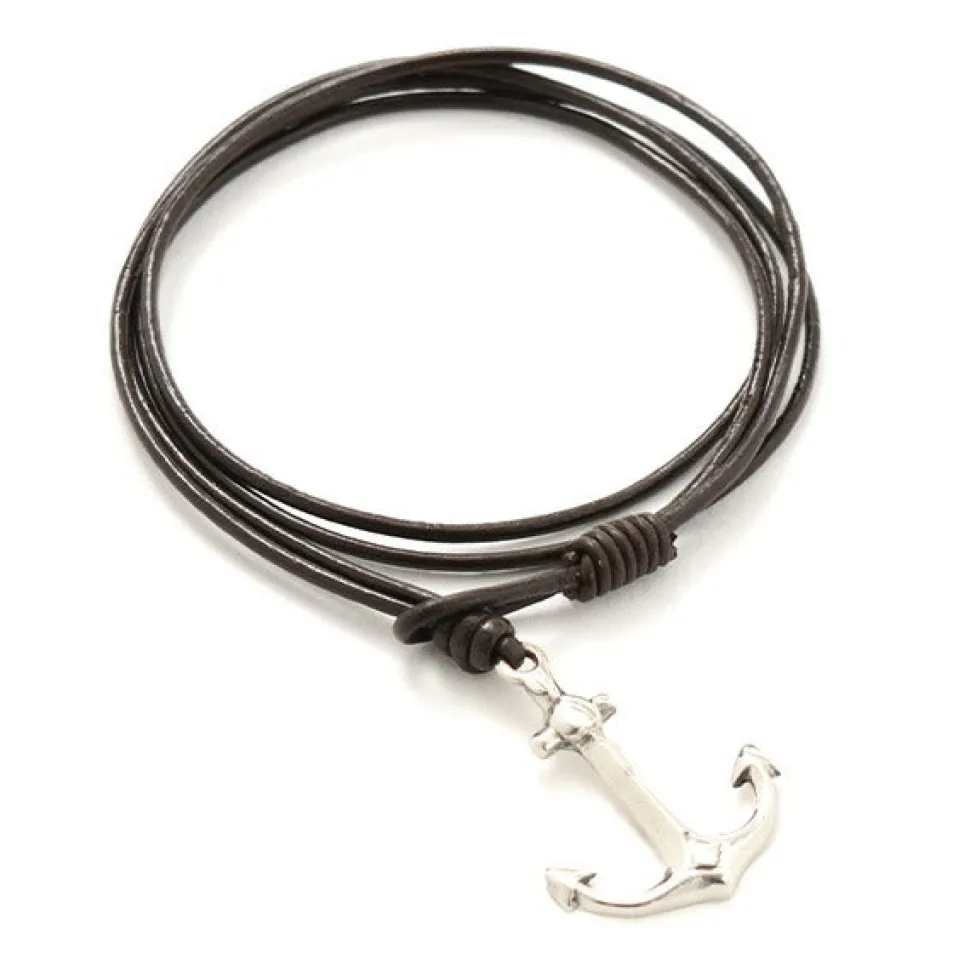 PHADUA / Anchor Leather Wrap Bracelet / Silver