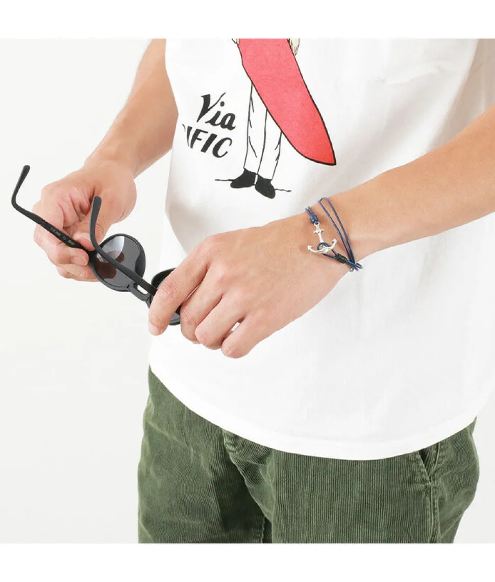 PHADUA / Anchor Leather Wrap Bracelet / Silver