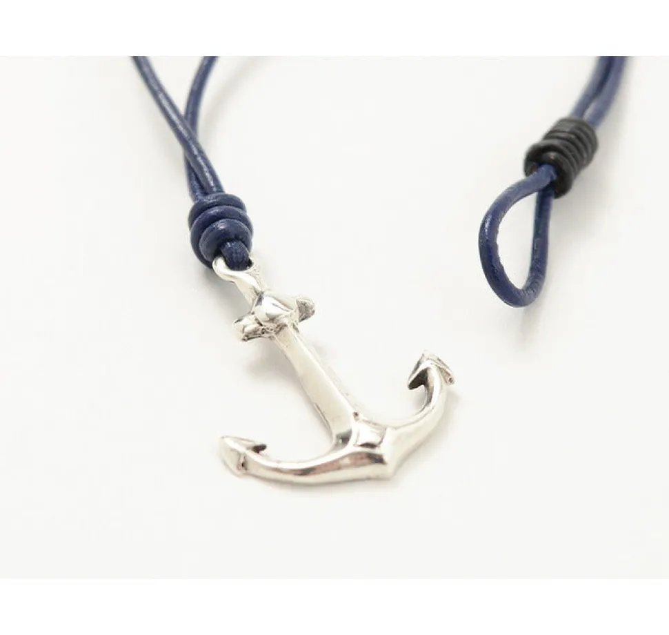 PHADUA / Anchor Leather Wrap Bracelet / Silver