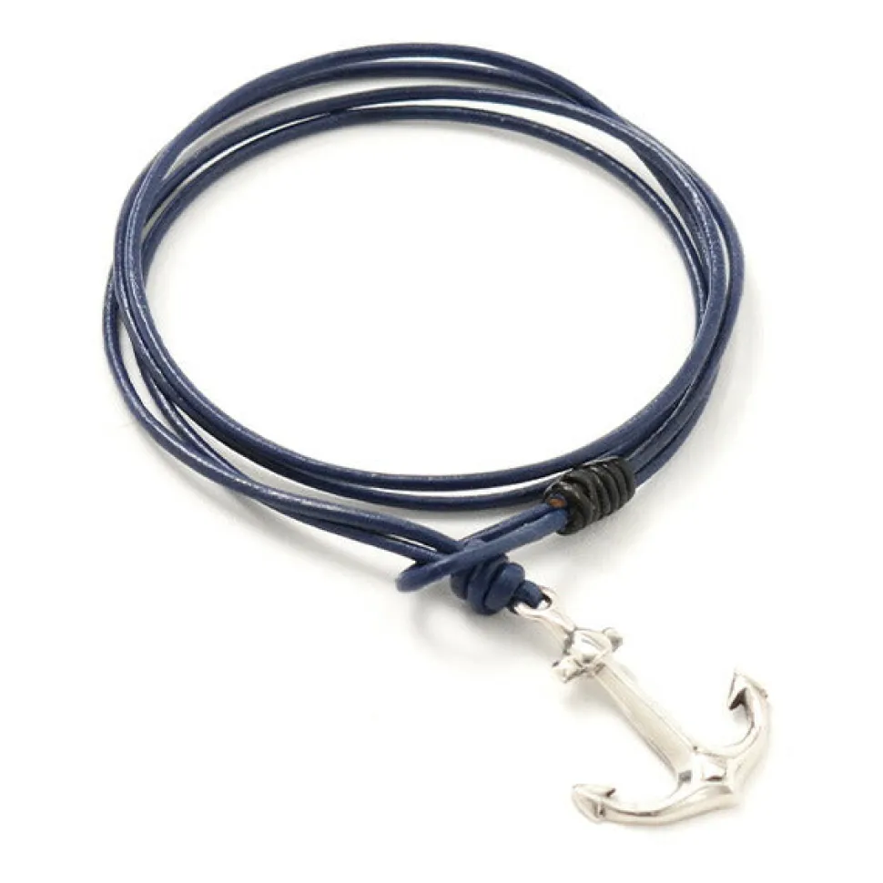 PHADUA / Anchor Leather Wrap Bracelet / Silver