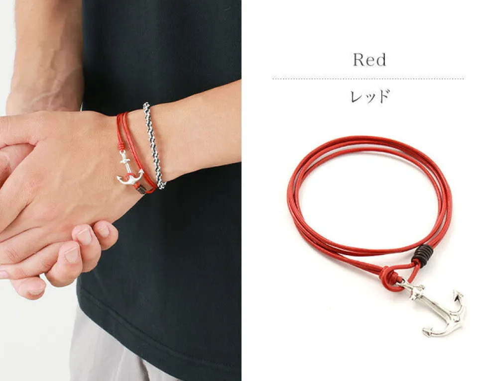 PHADUA / Anchor Leather Wrap Bracelet / Silver